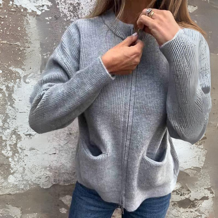 Women’s Cardigan with High Collar and Front Pockets