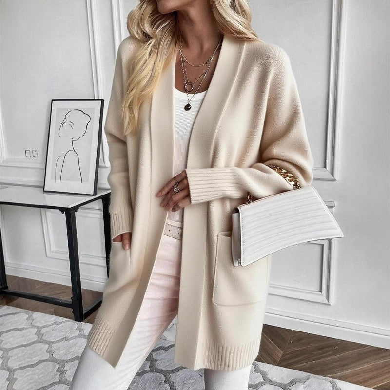 Women’s Cardigan with Open Front and Patch Pockets