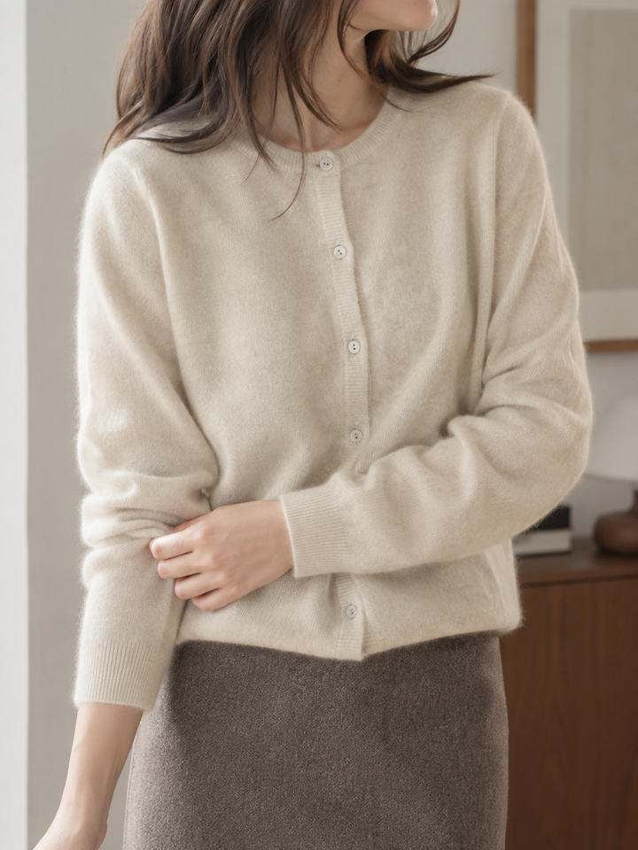 Women’s Cardigan with Round Neckline and Button Front