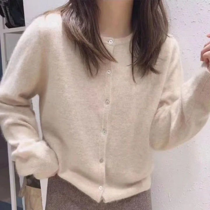 Women’s Cardigan with Round Neckline and Button Front