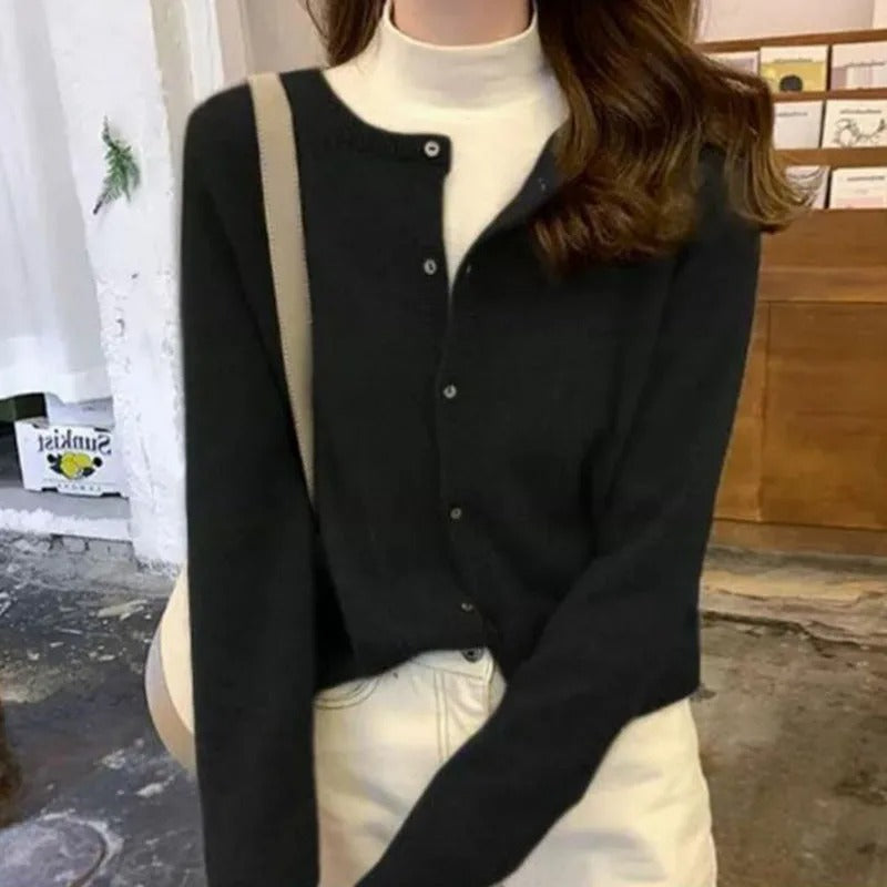 Women’s Cardigan with Round Neckline and Button Front