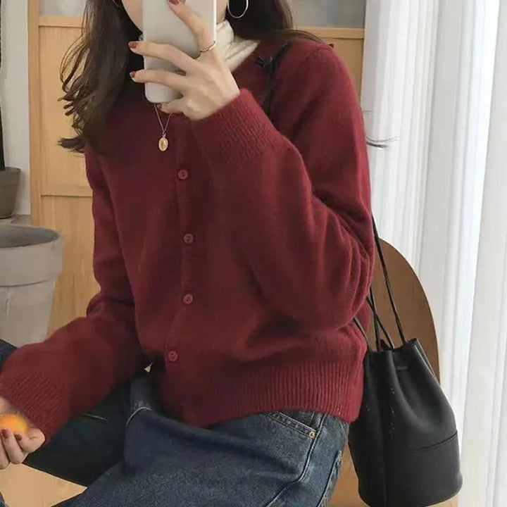 Women’s Cardigan with Round Neckline and Button Front