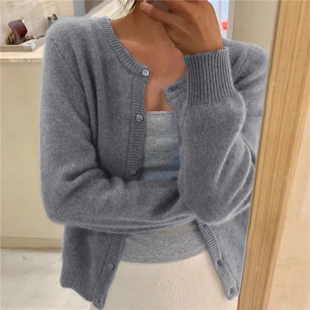 Women’s Cardigan with Round Neckline and Button Front