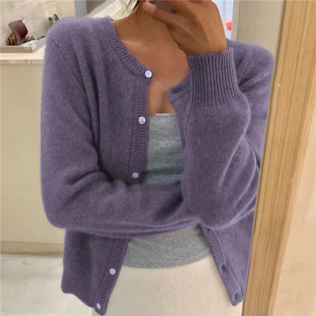 Women’s Cardigan with Round Neckline and Button Front