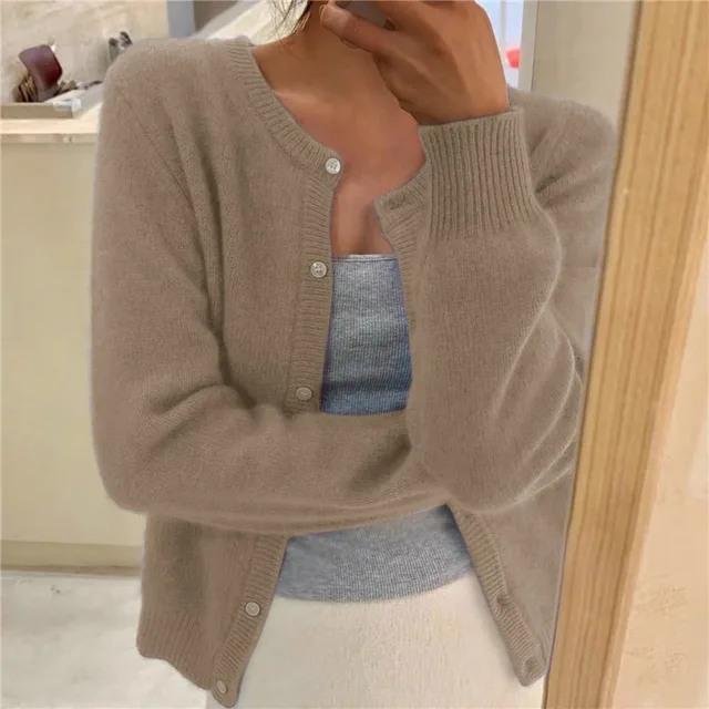 Women’s Cardigan with Round Neckline and Button Front