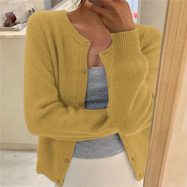 Women’s Cardigan with Round Neckline and Button Front