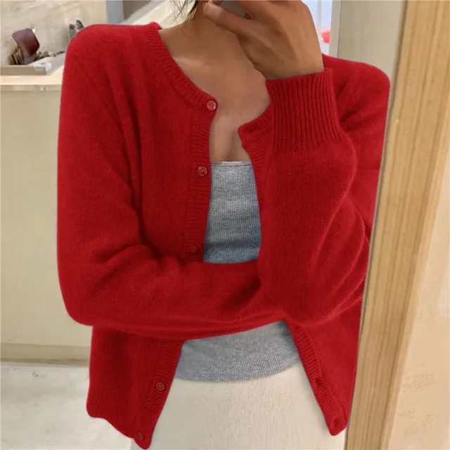 Women’s Cardigan with Round Neckline and Button Front