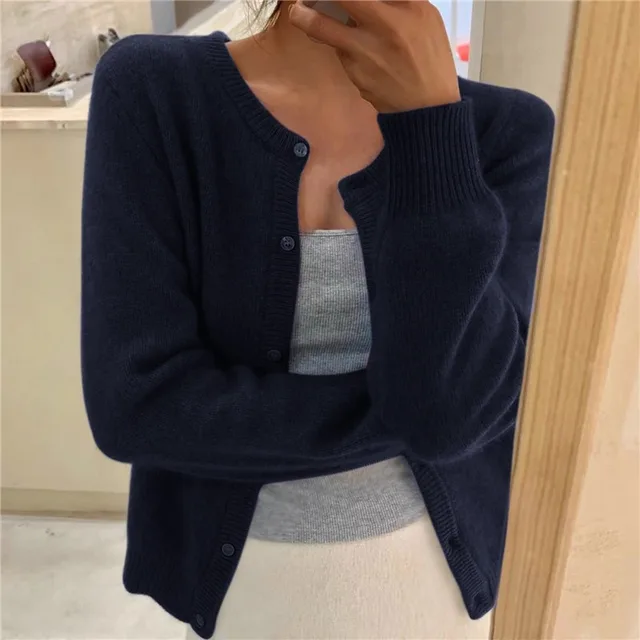 Women’s Cardigan with Round Neckline and Button Front