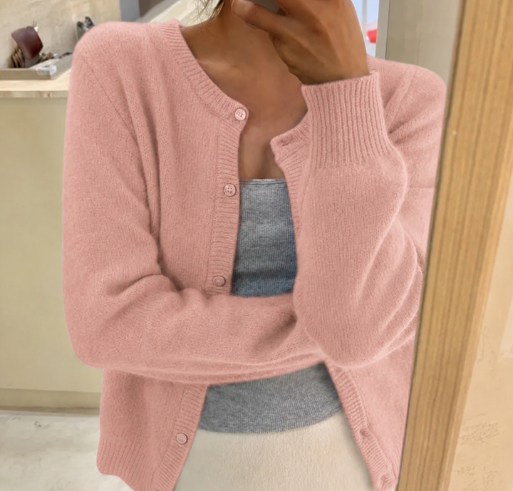 Women’s Cardigan with Round Neckline and Button Front