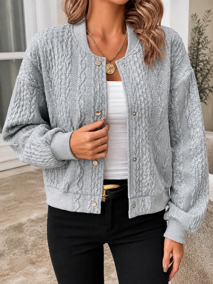 Women’s Cardigan with Round Neckline and Cable Pattern