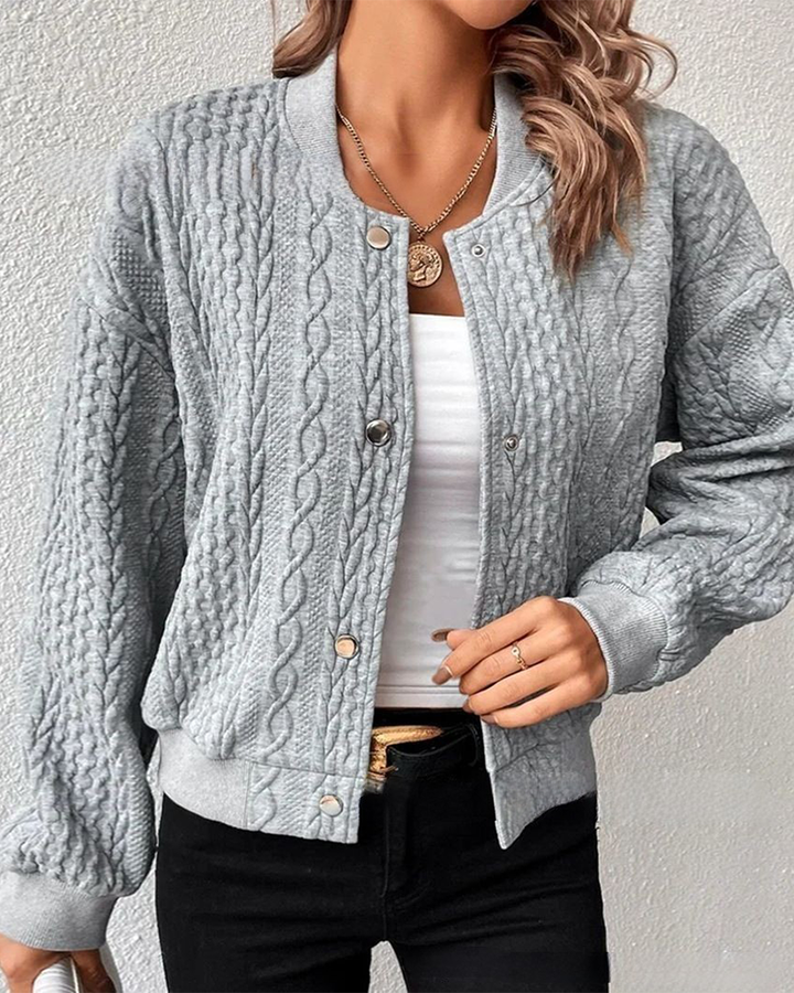 Women’s Cardigan with Round Neckline and Cable Pattern