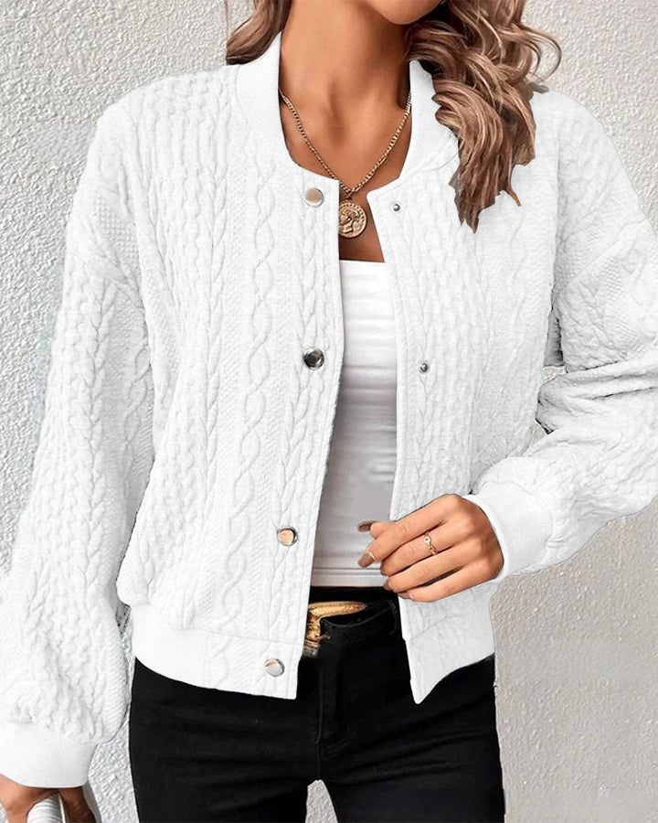 Women’s Cardigan with Round Neckline and Cable Pattern