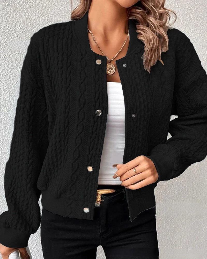 Women’s Cardigan with Round Neckline and Cable Pattern