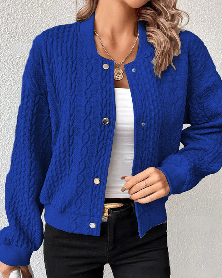 Women’s Cardigan with Round Neckline and Cable Pattern