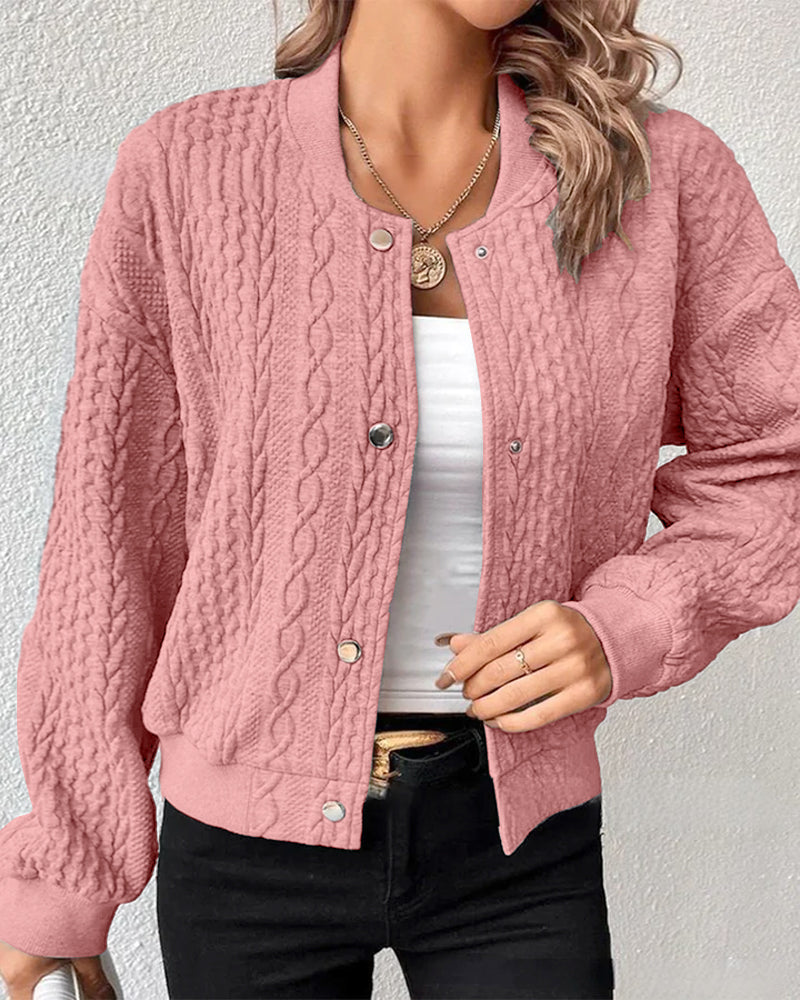 Women’s Cardigan with Round Neckline and Cable Pattern