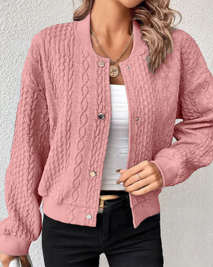 Women’s Cardigan with Round Neckline and Cable Pattern