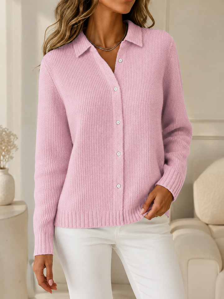 Women’s Cardigan with Shirt Collar and Button-Front Closure