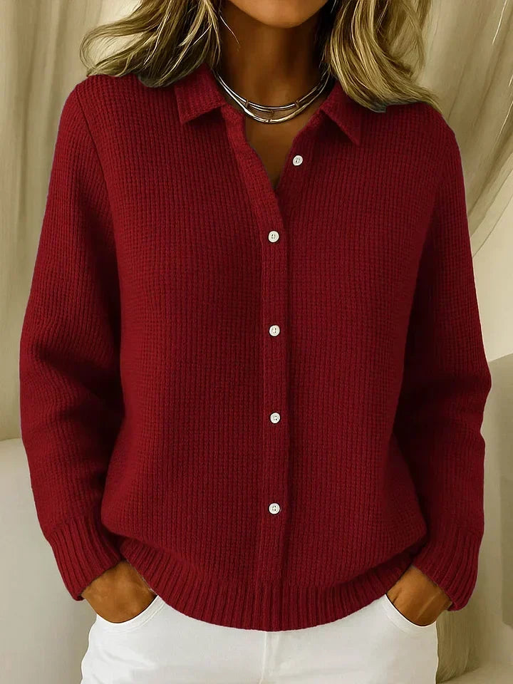 Women’s Cardigan with Shirt Collar and Button-Front Closure