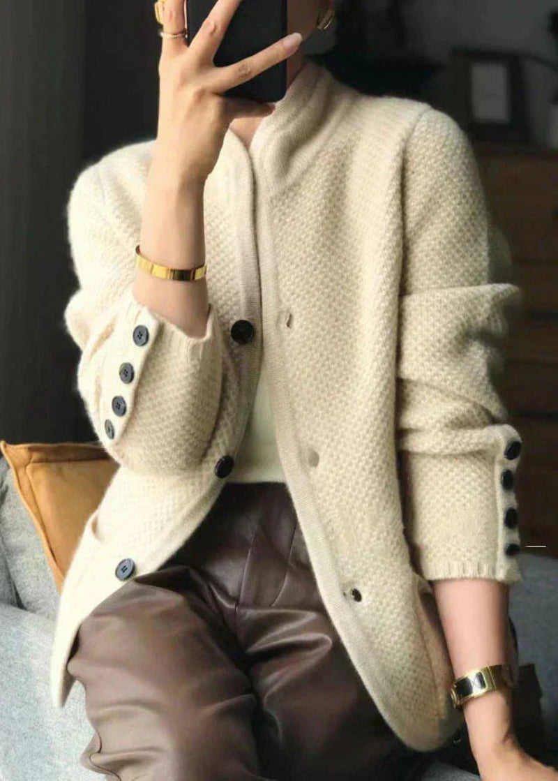 Women’s Cardigan with Stand Collar and Patch Pockets