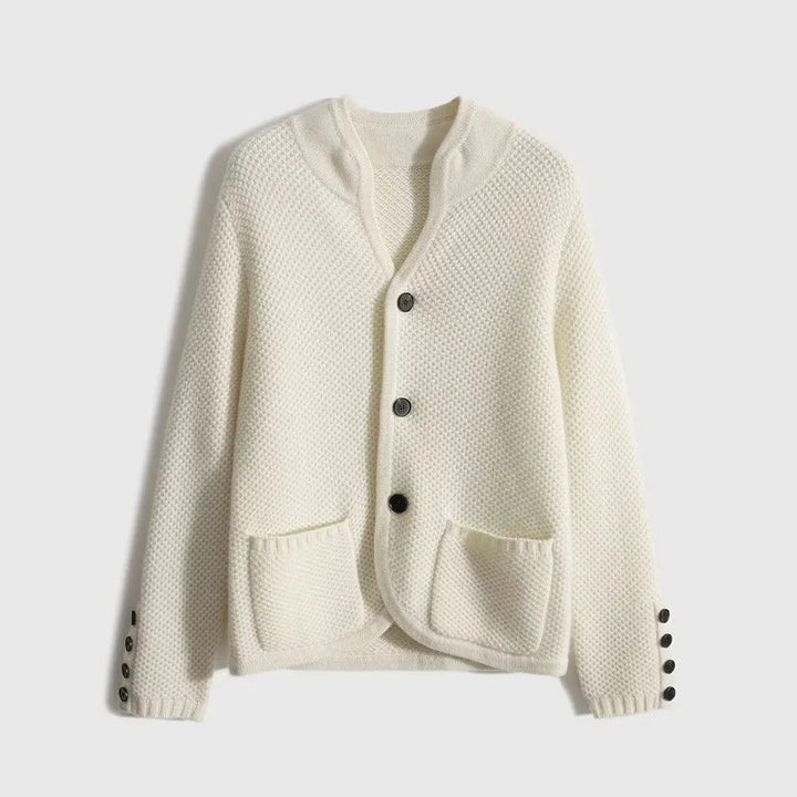 Women’s Cardigan with Stand Collar and Patch Pockets