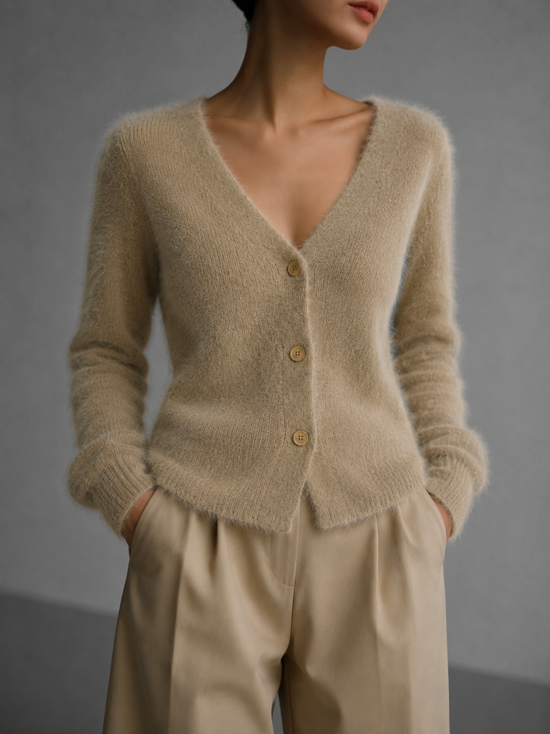Women’s Cardigan with V-Neck and Button Front