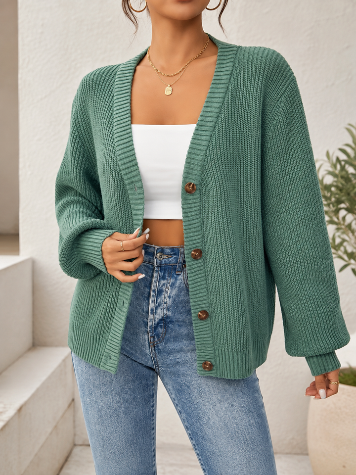 Women’s Cardigan with V-Neckline and Button-Front Closure