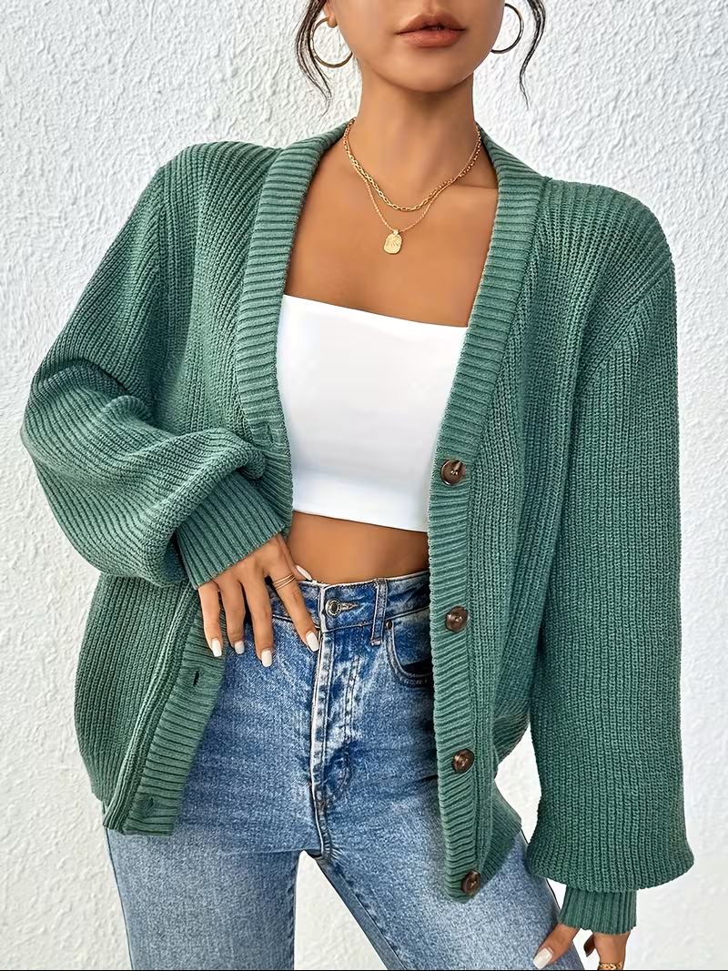 Women’s Cardigan with V-Neckline and Button-Front Closure