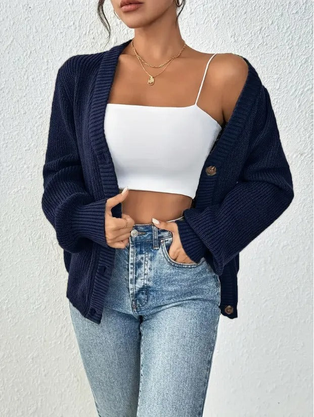Women’s Cardigan with V-Neckline and Button-Front Closure
