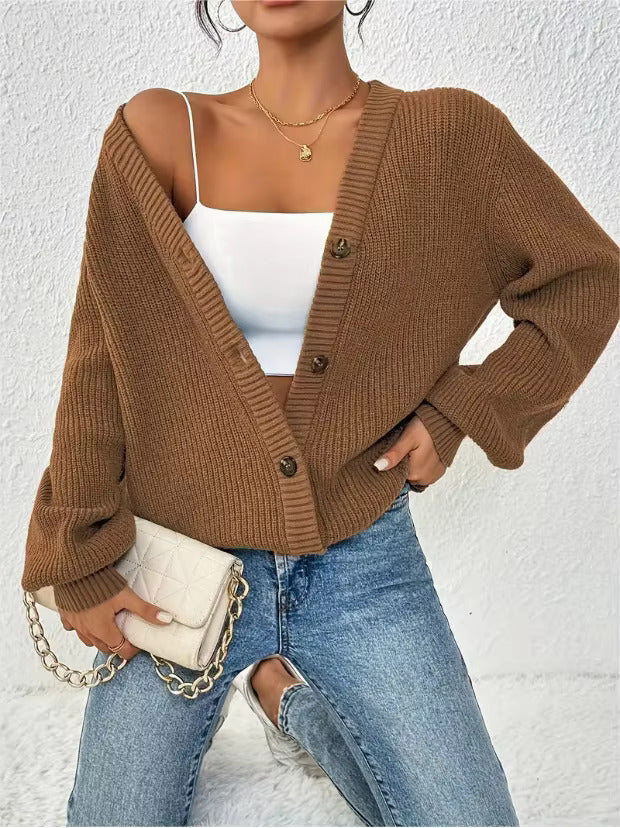 Women’s Cardigan with V-Neckline and Button-Front Closure