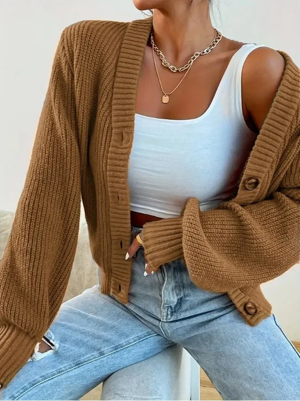Women’s Cardigan with V-Neckline and Button-Front Closure