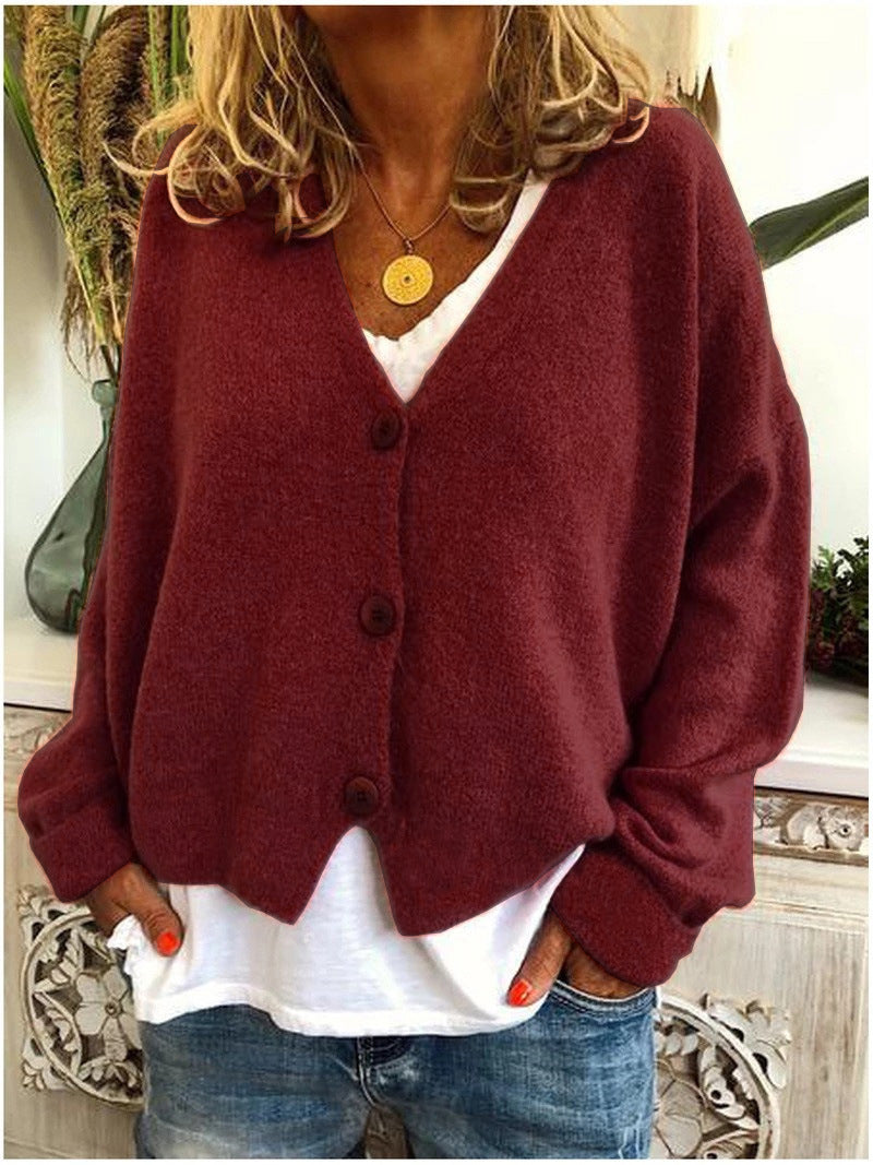 Women’s Cardigan with V-Neckline and Ribbed Cuffs