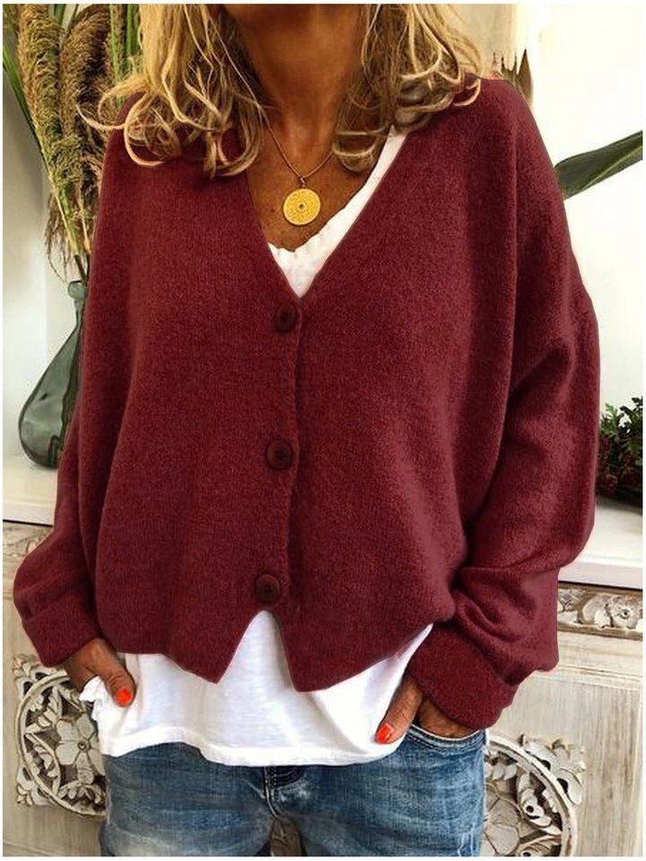 Women’s Cardigan with V-Neckline and Ribbed Cuffs