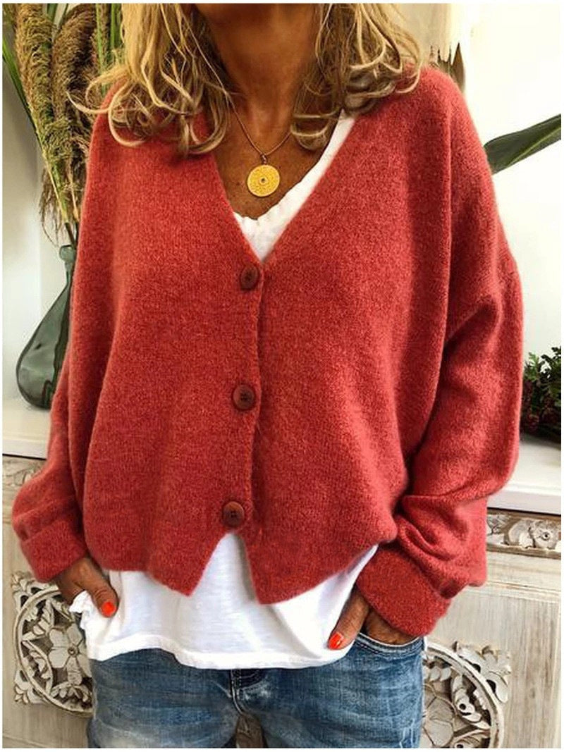 Women’s Cardigan with V-Neckline and Ribbed Cuffs