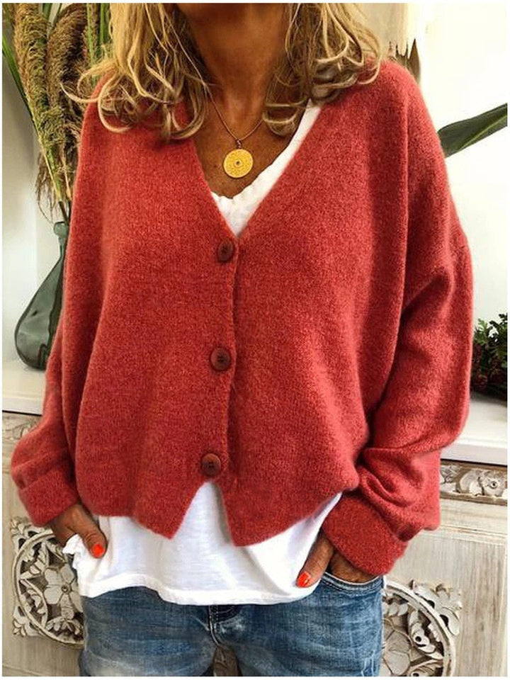 Women’s Cardigan with V-Neckline and Ribbed Cuffs