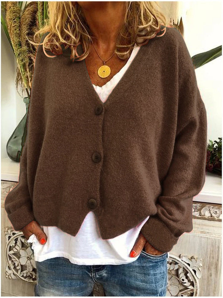 Women’s Cardigan with V-Neckline and Ribbed Cuffs