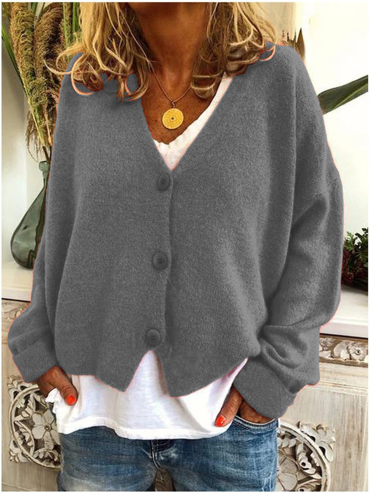 Women’s Cardigan with V-Neckline and Ribbed Cuffs