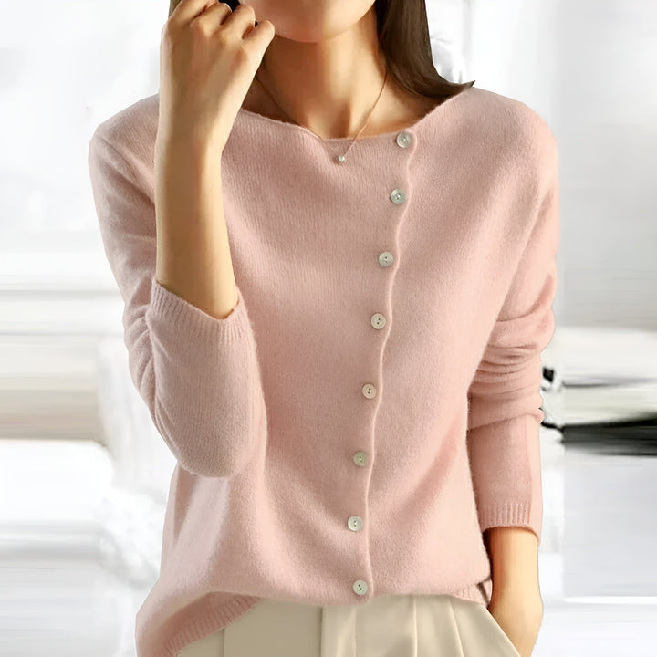 Women’s Cardigan with Wide Neckline and Asymmetrical Button Closure