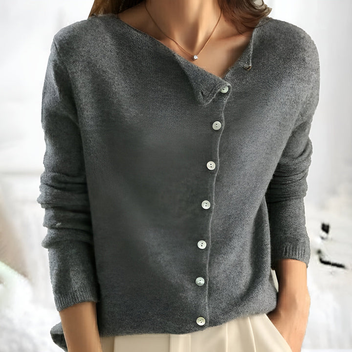 Women’s Cardigan with Wide Neckline and Asymmetrical Button Closure