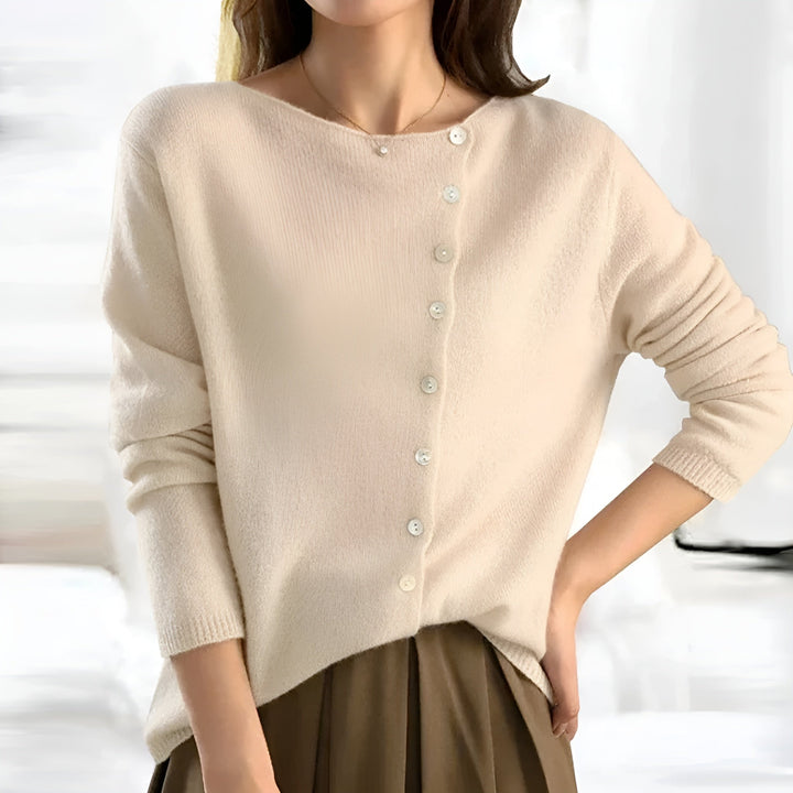 Women’s Cardigan with Wide Neckline and Asymmetrical Button Closure