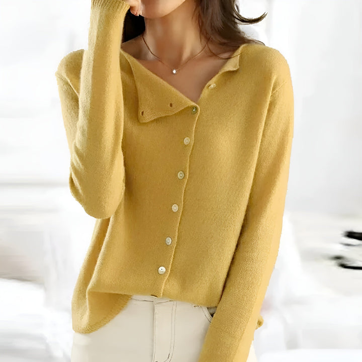 Women’s Cardigan with Wide Neckline and Asymmetrical Button Closure