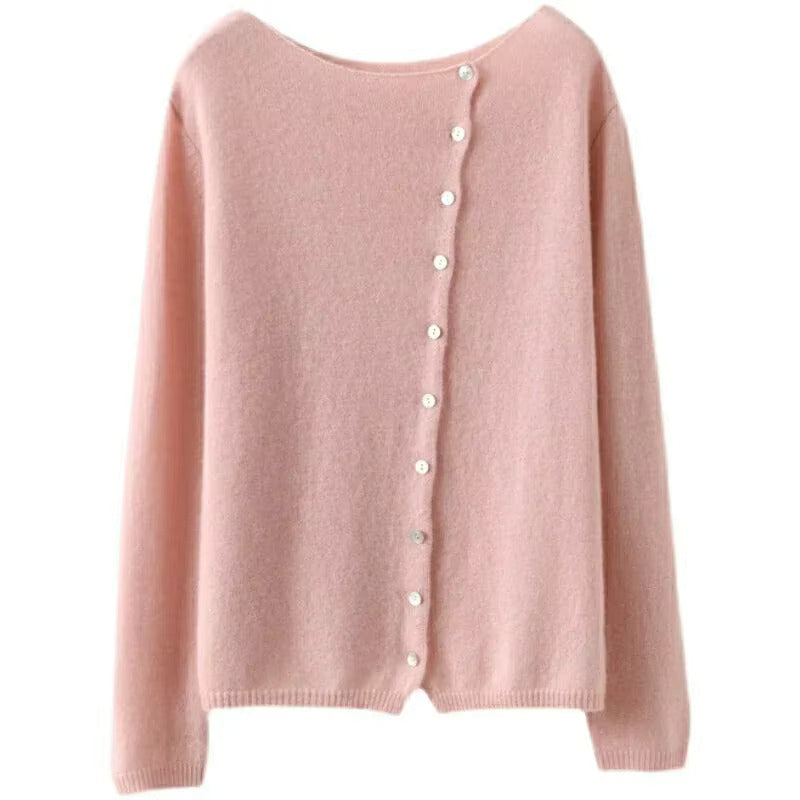 Women’s Cardigan with Wide Neckline and Asymmetrical Button Closure