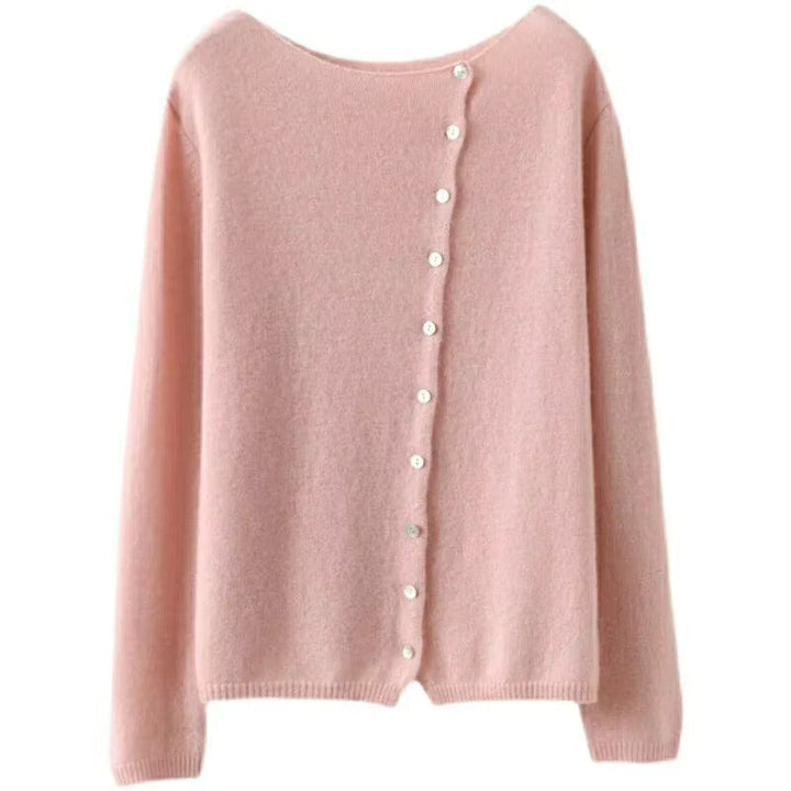 Women’s Cardigan with Wide Neckline and Asymmetrical Button Closure