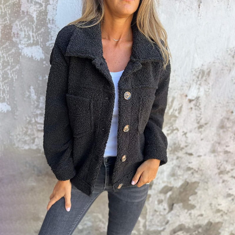 Women’s Coat with Button Front and Front Patch Pockets