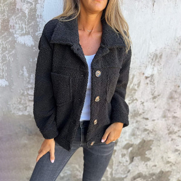 Women’s Coat with Button Front and Front Patch Pockets
