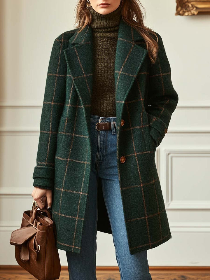 Women’s Coat with Notched Lapel and Windowpane Pattern