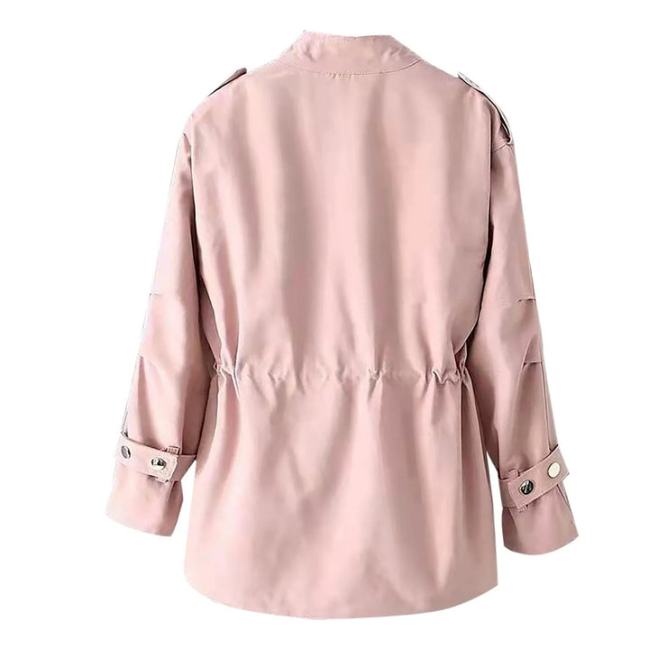 Women’s Coat with Stand Collar and Gathered Waist