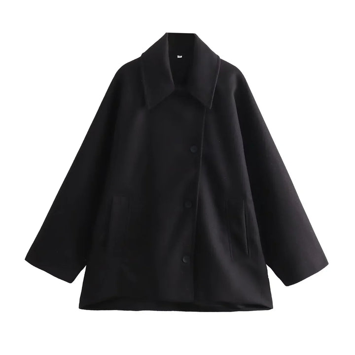 Women’s Coat with Wide Collar and Offset Button Front
