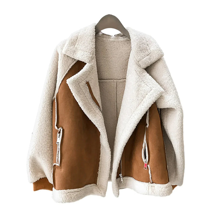 Women’s Coat with Wide Lapel and Zip Closure