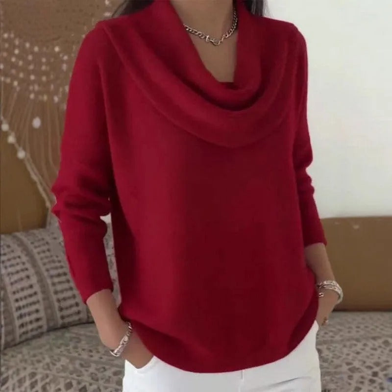 Women’s Cowl Neck Jumper with Long Sleeves and Ribbed Trim