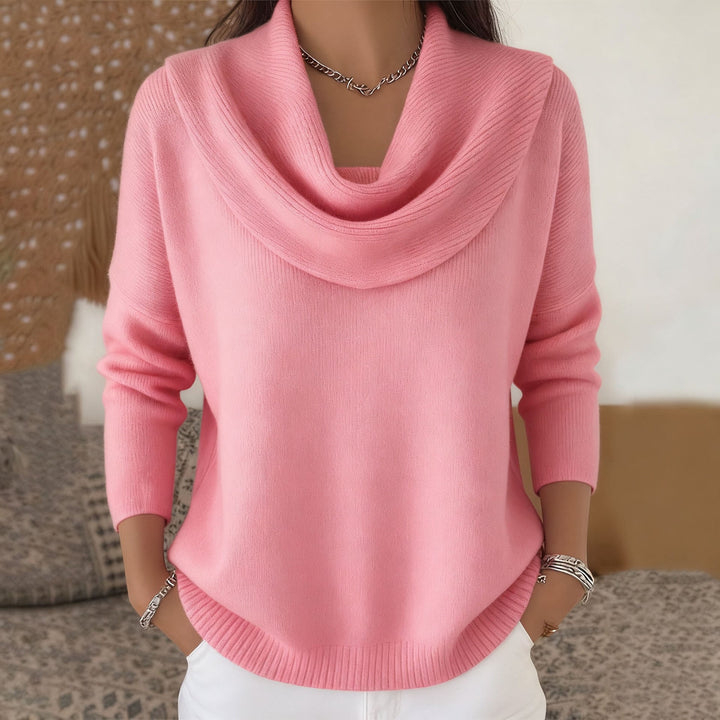 Women’s Cowl Neck Jumper with Long Sleeves and Ribbed Trim